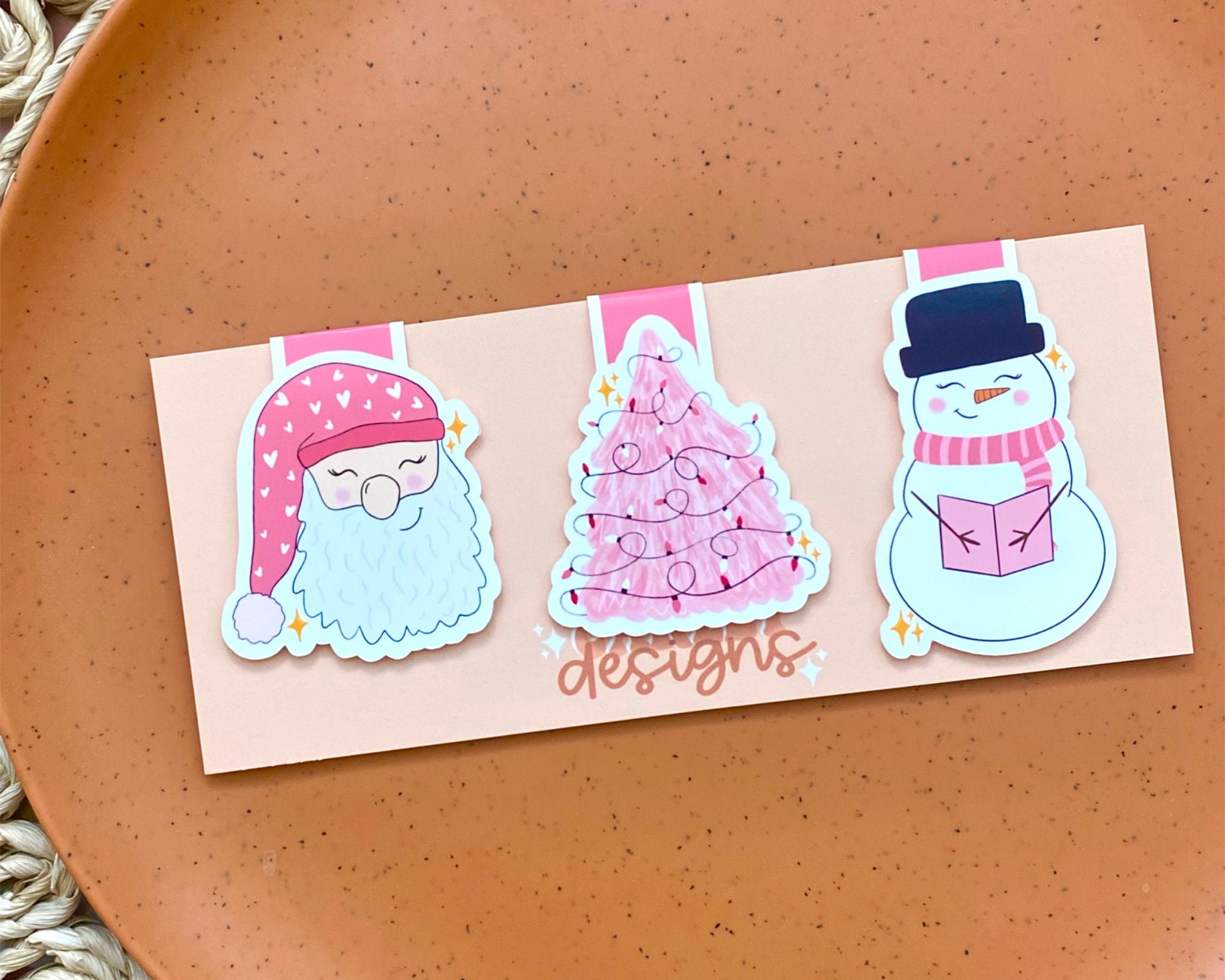 Pink Christmas Magnetic Bookmark Set - Christmas, Winter, Santa, Gnome, Candy, North Pole, Set or Individual, Bookish Gift, Xmas, Cute