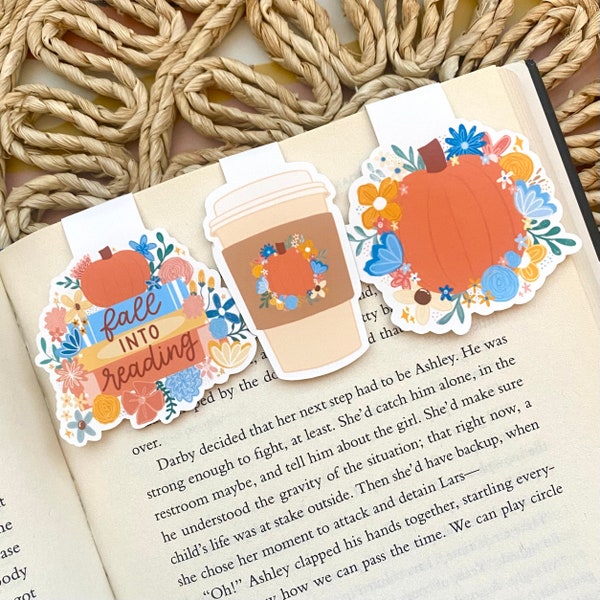 Fall Bookish Magnetic Bookmark Set - Autumn, Pumpkin, Florals, Fall Into Reading, Leaves, Bookish Gifts, Reader, Book Lover