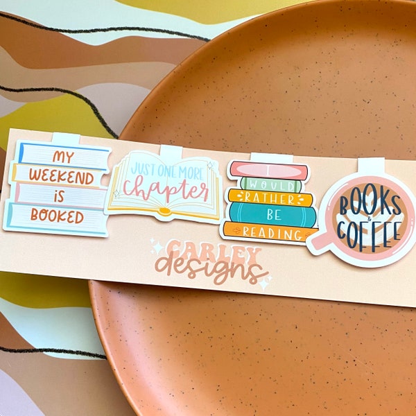 Bookish Magnetic Bookmark - Books & Coffee, Just One More Chapter, I Would Rather Be Reading, My Weekend is Booked