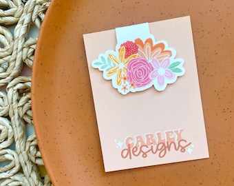 Floral Bouquet Magnetic Bookmark - Pink and Orange, Flower Arrangement, Bookish Gift, Daughter Present