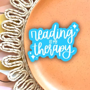 Reading is My Therapy Vinyl Sticker - Bookish, Reader, Book Stack, Gifts, Present, Neutrals, Aesthetic, Romance, TBR Cart, Self Love