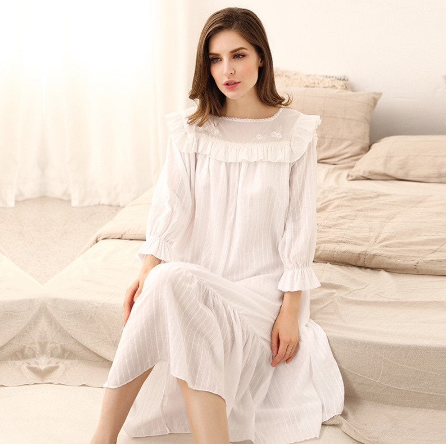 long sleeve cotton nightgown plus size