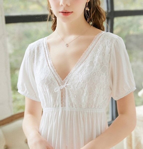 Long Vintage Cotton Nightgown Victorian Lace Nightdress - Etsy