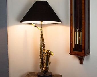 Large Saxophone Table Lamp with Black Shade