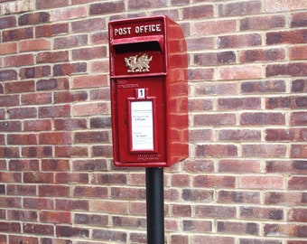Welsh Cast Iron Royal Mail Red Post Box ER GR VR Letterbox Mailbox Option on Stand and Wall Mount