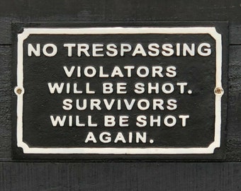 No Trespassing Sign, Home Decor, Trespassing Home Plaque, Vintage Cast Iron Decor