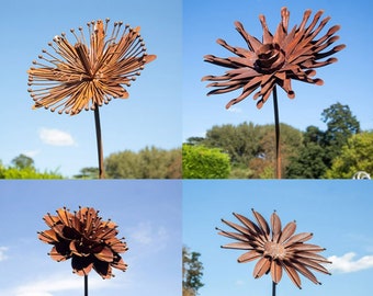 Rusted Metal Flower Garden Stakes