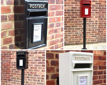 Post Box Letterbox Cast Iron Mail Box - Wall Mounted or Stand  Red Black or White