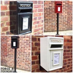Post Box Letterbox Cast Iron Mail Box - Wall Mounted or Stand  Red Black or White