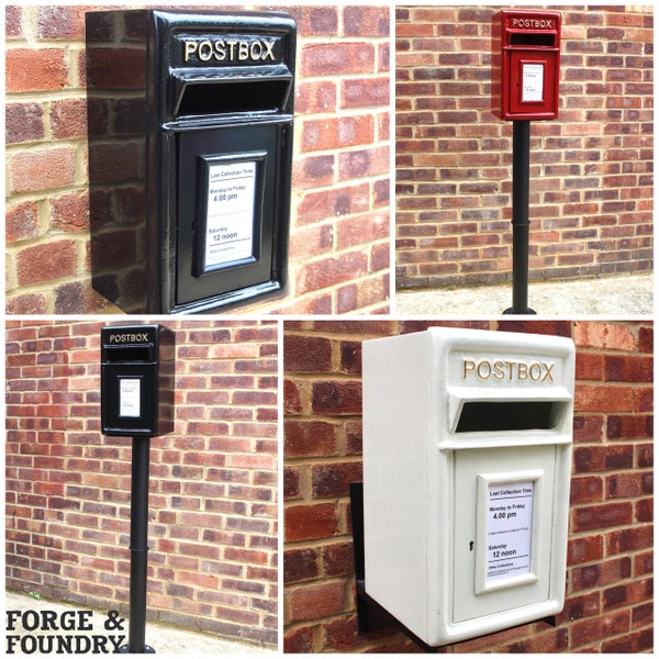 Briefkasten, Briefkasten aus Gusseisen, Wandmontage oder Ständer, Rot, Schwarz oder Weiß