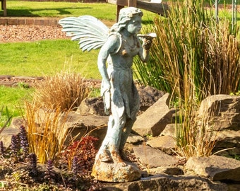 Hada Verdigris de hierro fundido - Ninfa del ángel del jardín Decoración vintage al aire libre
