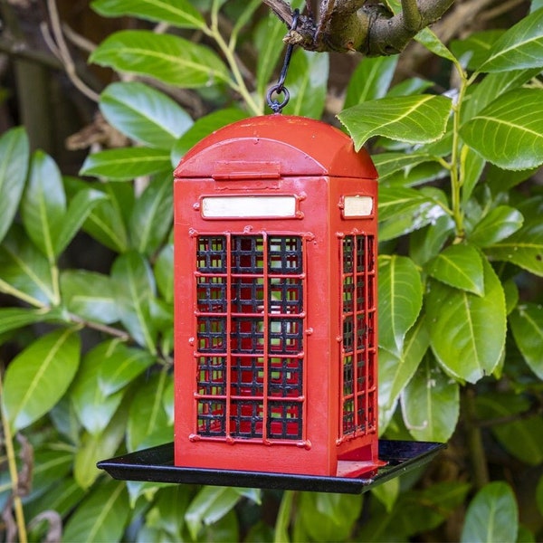 Mangeoire à oiseaux avec cabine téléphonique britannique