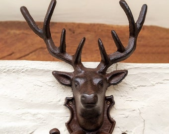Wall Mounted Stag Head Coat Hooks Cast Iron Deer Head Hook
