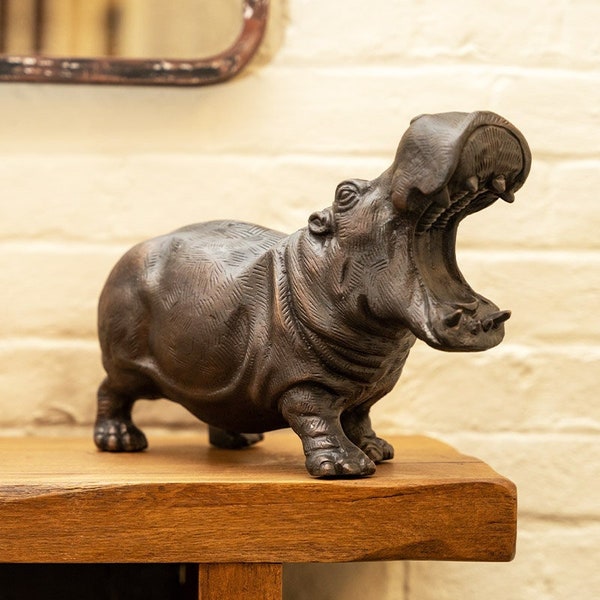 Sculpture hippopotame en fonte d'aluminium