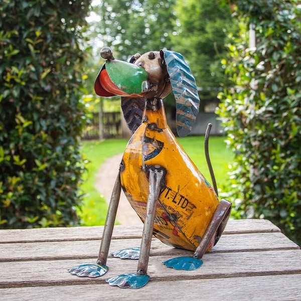 Upcycled Sitting Dog Statue