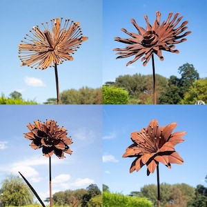 Rusted Metal Flower Garden Stakes