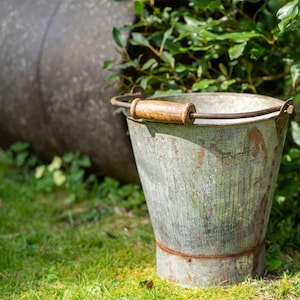 Authentic Vintage Galvanized Metal Bucket - Rusted Farmhouse Garden Pail