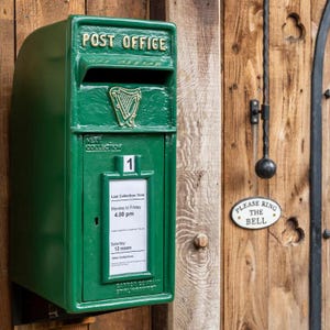 Irish Post Box: Shamrock Green Cast Iron Pillar - Wall Mounted