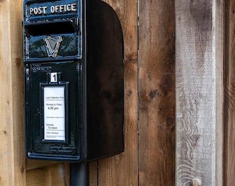 Irish Cast Iron Post Box | Black with Gold Celtic Harp