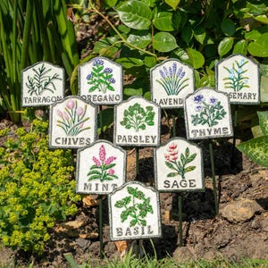 Metal Herb Markers - Cast Iron Hand painted Vegetable / Salad / Flower Labels