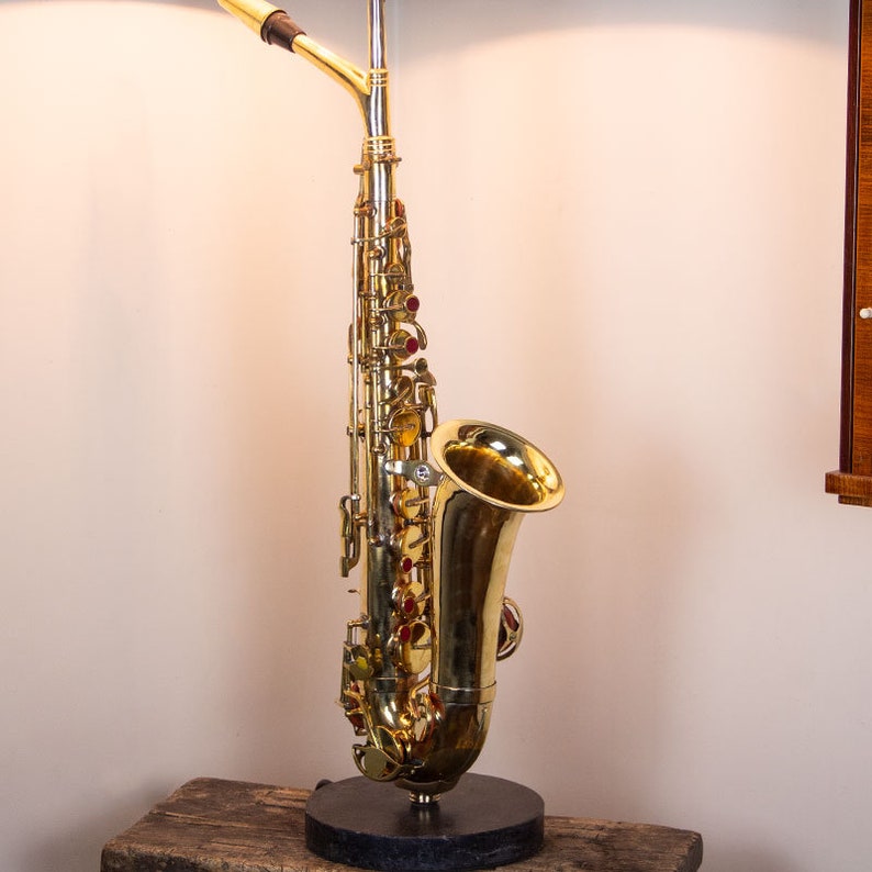 Large Saxophone Table Lamp with Black Shade image 5