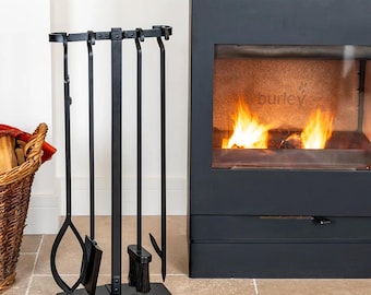 Modern 4 Piece Black Fireside Companion Set | Contemporary Log Fire Tool Kit