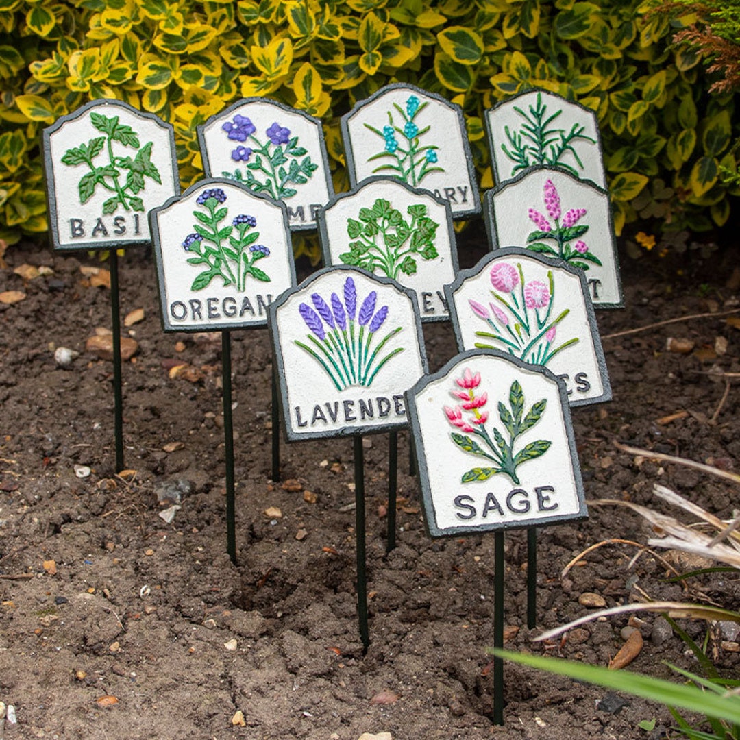 Metal Herb Markers Cast Iron Hand Painted Vegetable / Salad