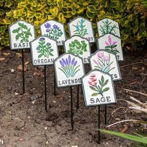 Metal Herb Markers - Cast Iron Hand painted Vegetable / Salad / Flower Labels