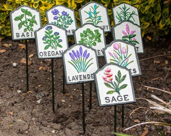 Metal Herb Markers - Cast Iron Hand painted Vegetable / Salad / Flower Labels