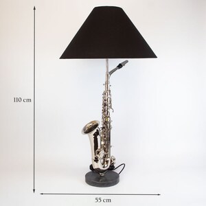 Large Saxophone Table Lamp with Black Shade image 8