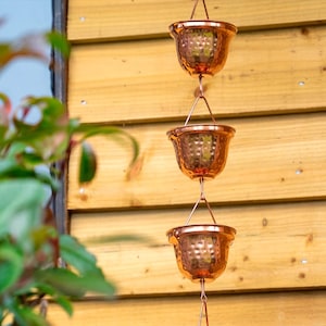 Solid Copper Rain Chain with 12 Decorative Cups Garden Water Feature