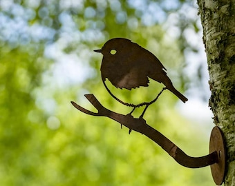 Laser Cut Robin on Branch Garden Ornament