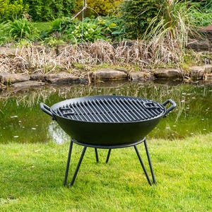 Handmade Heavy Duty Steel Fire Pit with Grill & Stand