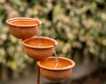 Rustic Tiered Rain Catcher - Garden Water Feature & Patio Decor