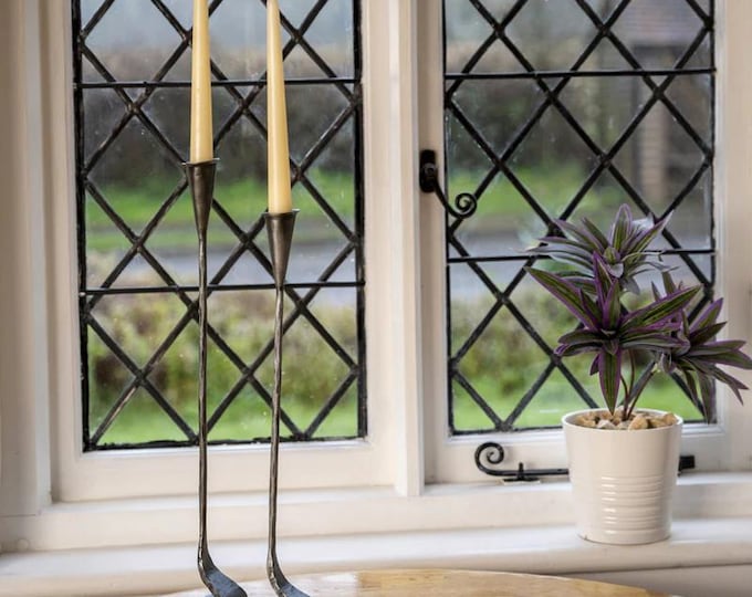 Hand Forged Pair of Tall Candle Holders