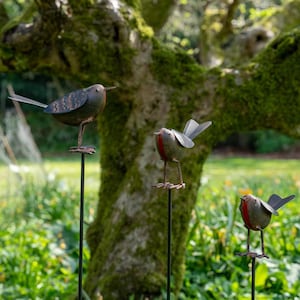 Metal Robins on Stakes - Set of Three