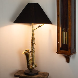 Large Saxophone Table Lamp with Black Shade image 3