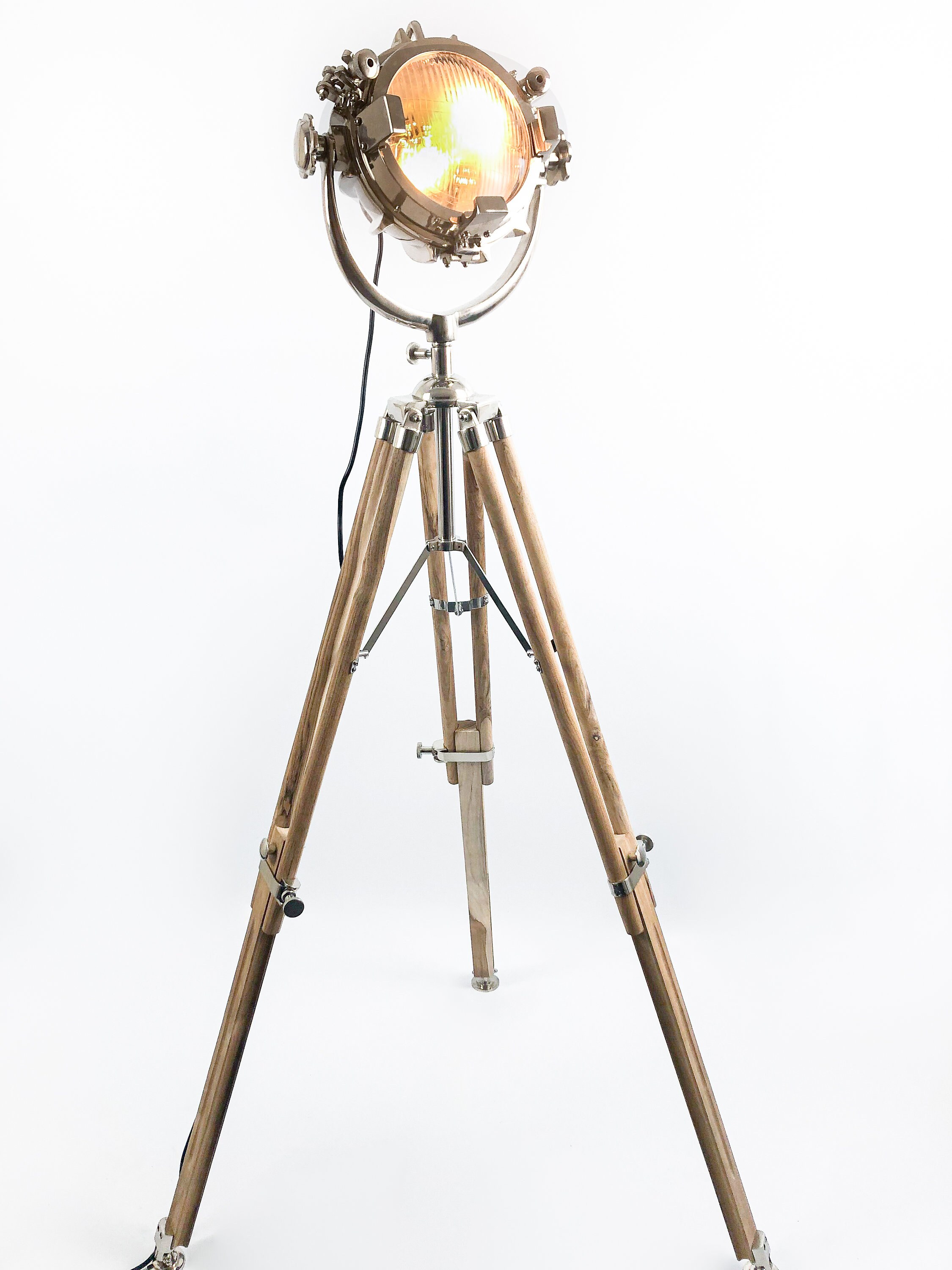 Stainless Steel Floor Lamp Spotlight Including Teak Tripod Etsy UK