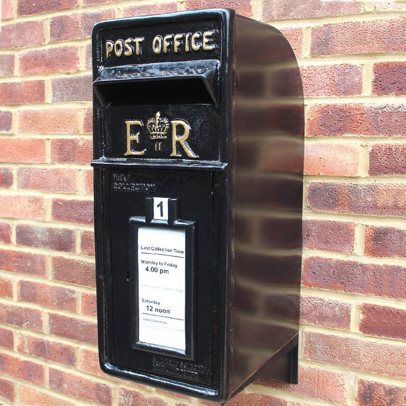 Royal Mail ER Cast Iron Post Box Red, Black and White Mailbox Option on Stand/Wall Mount image 10