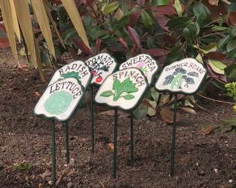 Vegetable or Salad Cast Iron Gardening Markers Tags - Set of 6