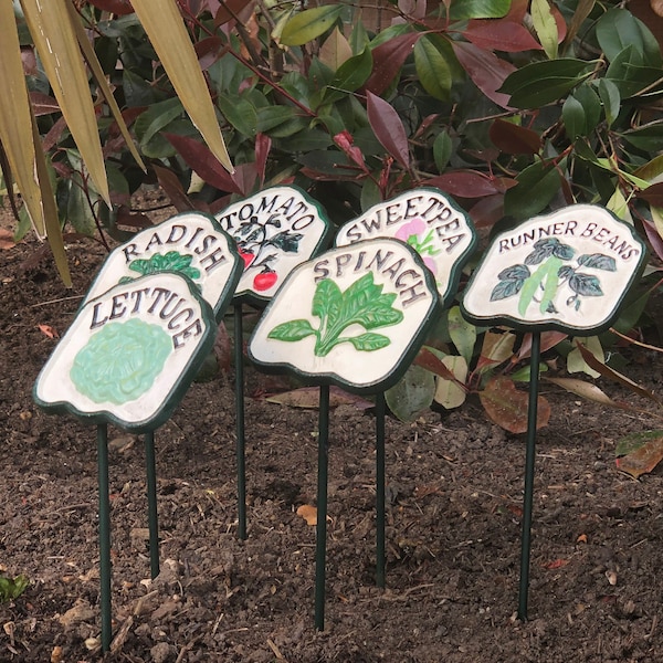 Étiquettes de marqueurs de jardinage en fonte pour légumes ou salades - Ensemble de 6