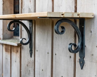 Pair of Forged Wrought Iron Scroll Shelf Brackets