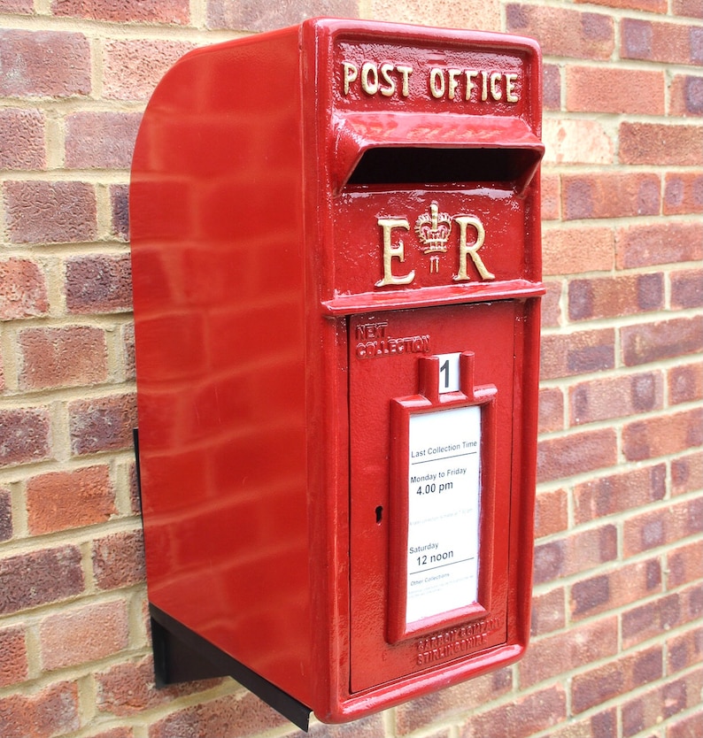 Royal Mail ER Cast Iron Post Box Red, Black and White Mailbox Option on Stand/Wall Mount image 7