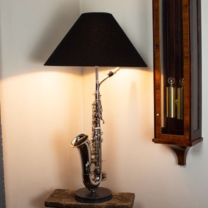 Large Saxophone Table Lamp with Black Shade image 4