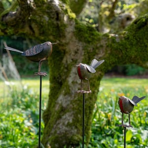Metal Robins on Stakes - Set of Three