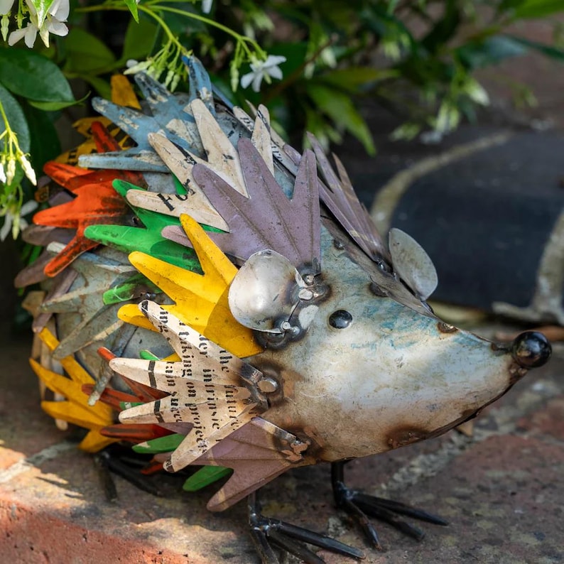 View of Upcycled Tin Hedgehog Sculpture - Handmade Recycled Metal Garden Decor ...