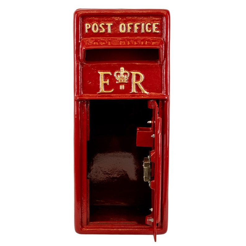 Royal Mail ER Cast Iron Post Box Red, Black and White Mailbox Option on Stand/Wall Mount image 5