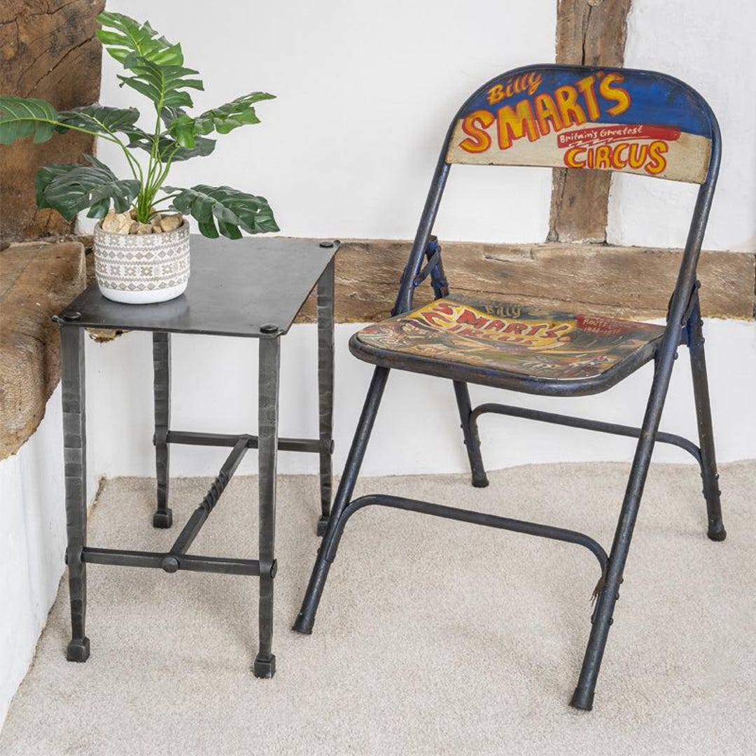 Vintage Metal Foldable Chair - Hand Painted Old Rustic Seat