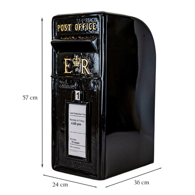 Royal Mail ER Cast Iron Post Box Red, Black and White Mailbox Option on Stand/Wall Mount image 3