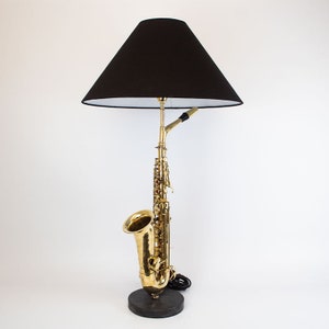 Large Saxophone Table Lamp with Black Shade image 7